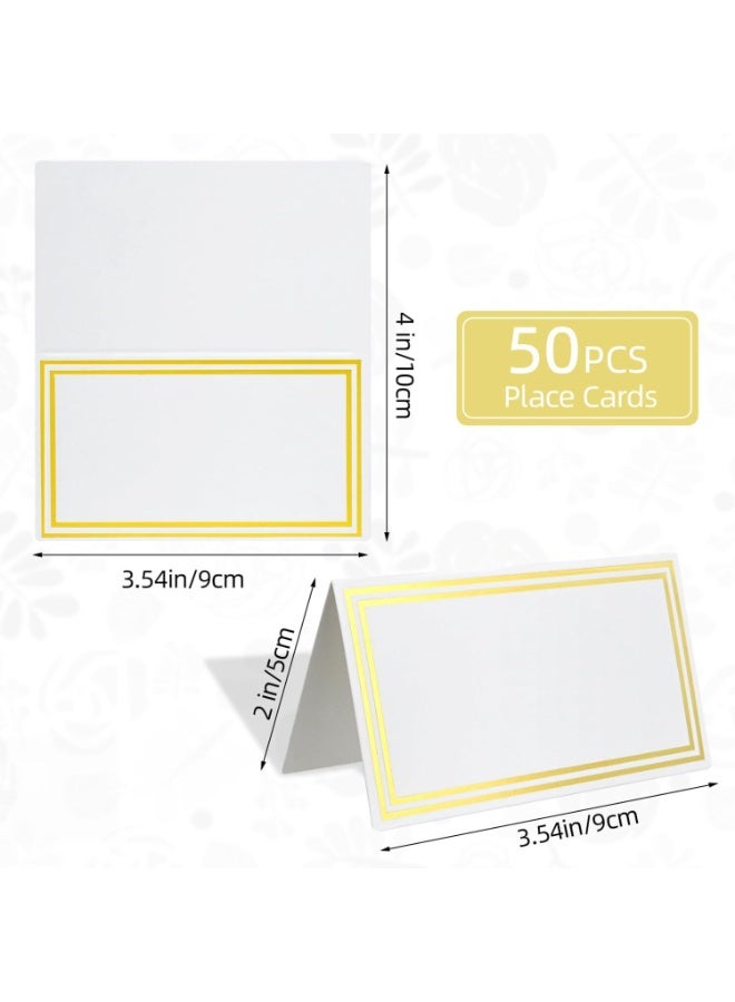 FAYET 50 Pcs Gold Foil Border Table Name Cards, Premium Tent Place Cards for Weddings, Dinner Parties, Events, Escort Cards with Elegant Design - Image 2